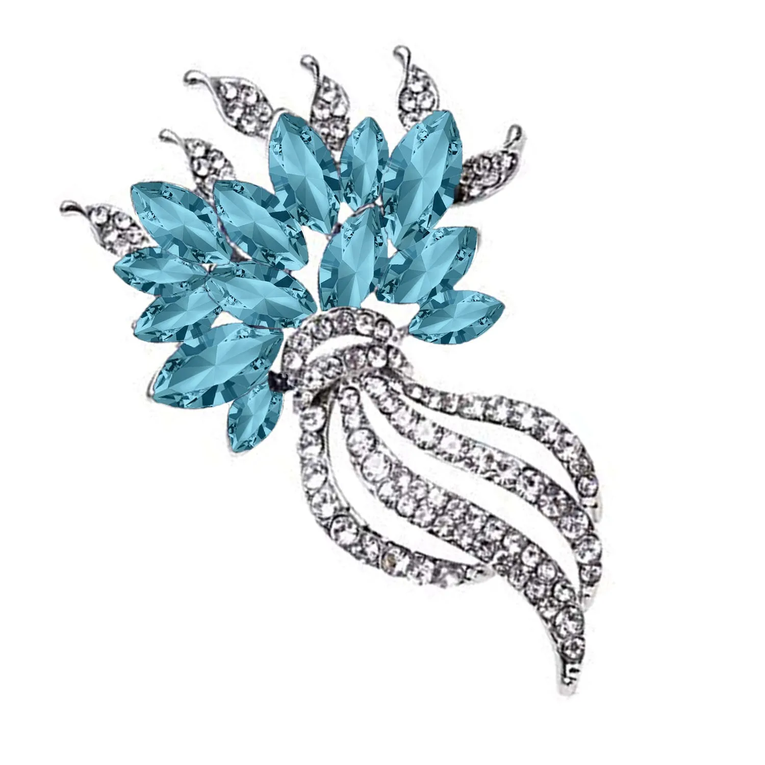 Exquisite Designer Aqua Blue Crystal Brooch