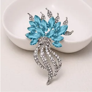 Exquisite Designer Aqua Blue Crystal Brooch