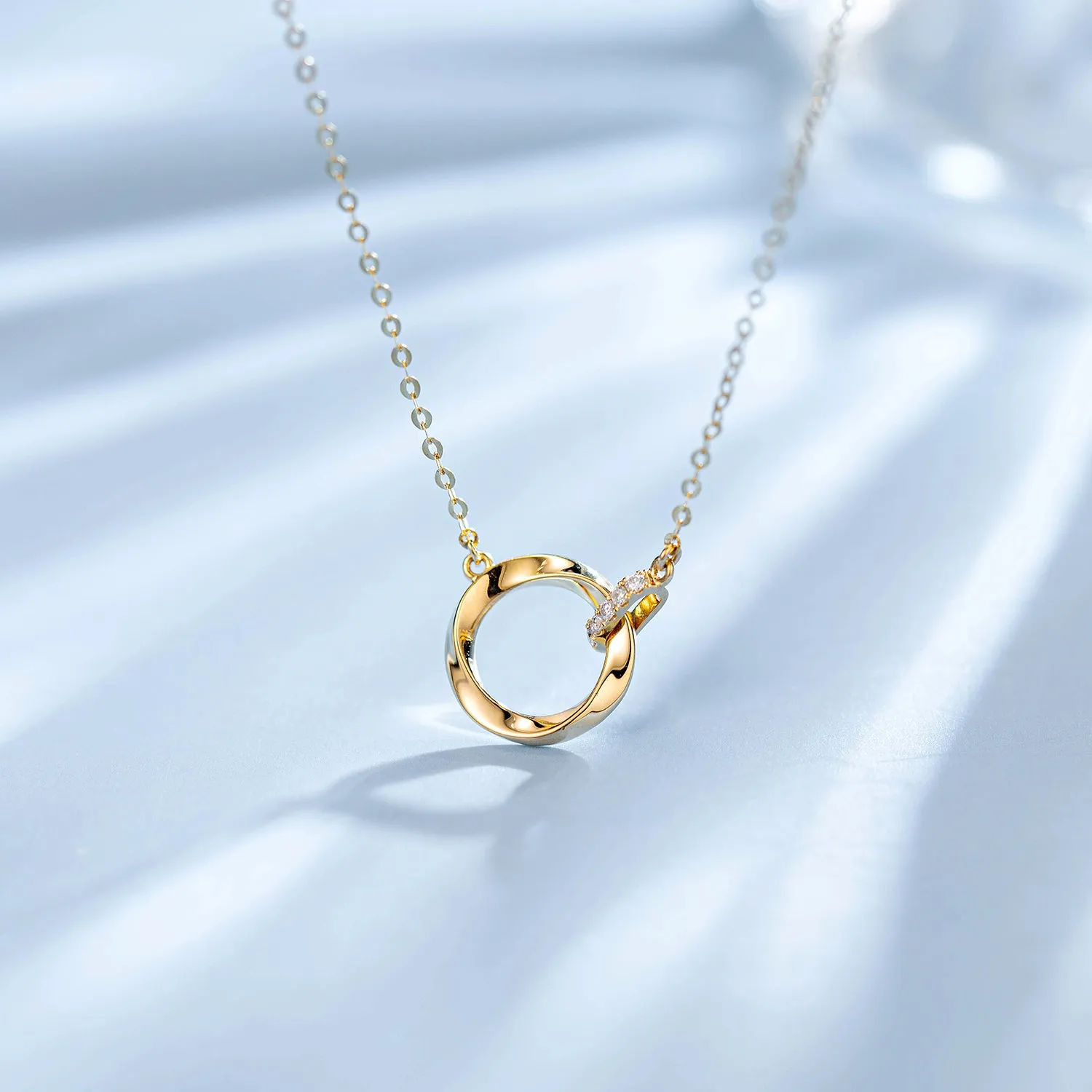 FANCIME "Mobius Circle" 14K Solid Yellow Gold Necklace