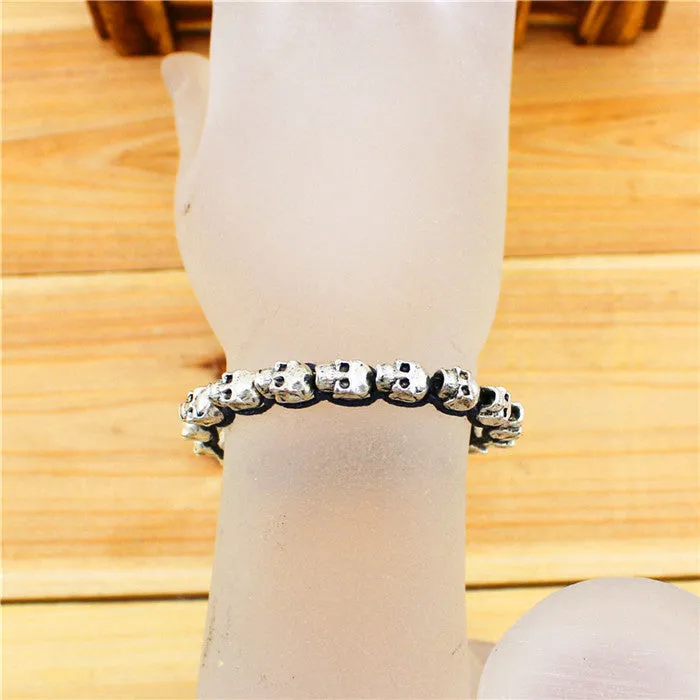 Fashion Jewelry Vintage Look Silver Plated Handmade Rope Woven Skull Bead Bracelet