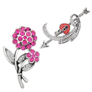 Floarl, Heart and Arrow Shaped Lapel Pin / Brooch