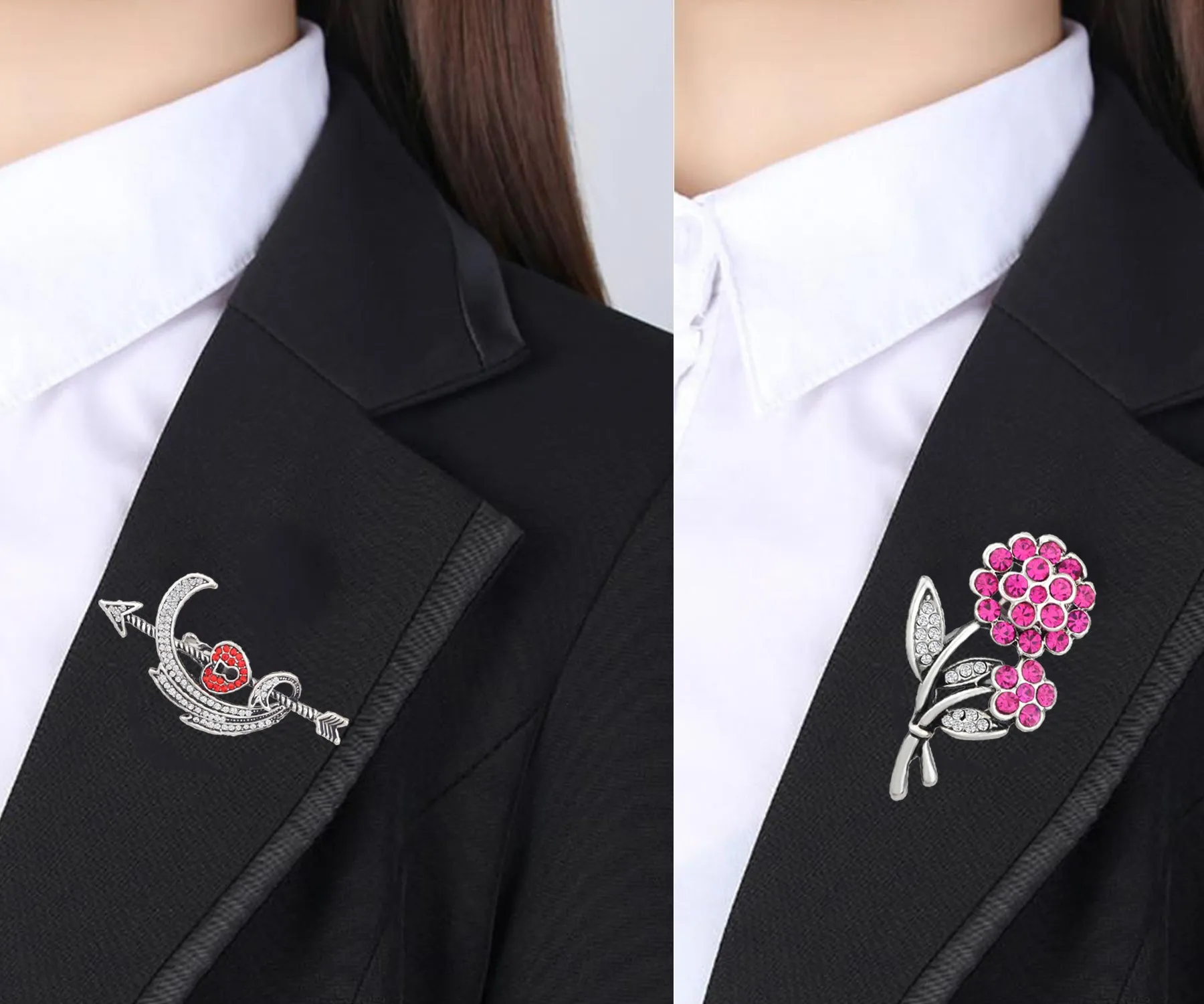 Floarl, Heart and Arrow Shaped Lapel Pin / Brooch