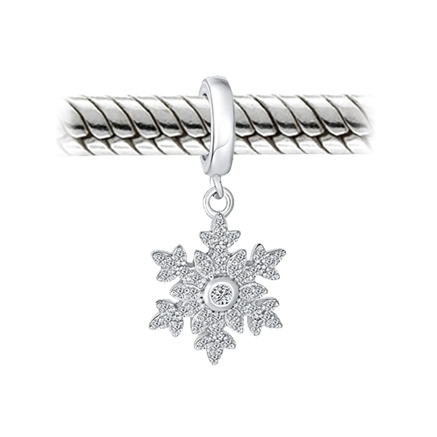 Frozen CZ Christmas Charm Bead Sparkling Snowflake for European Bracelets