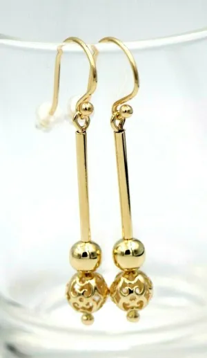 Genuine 9ct 9kt Yellow, Rose or White Gold Spinning 6mm Plain   8mm Filigree Ball 50mm Drop Earrings