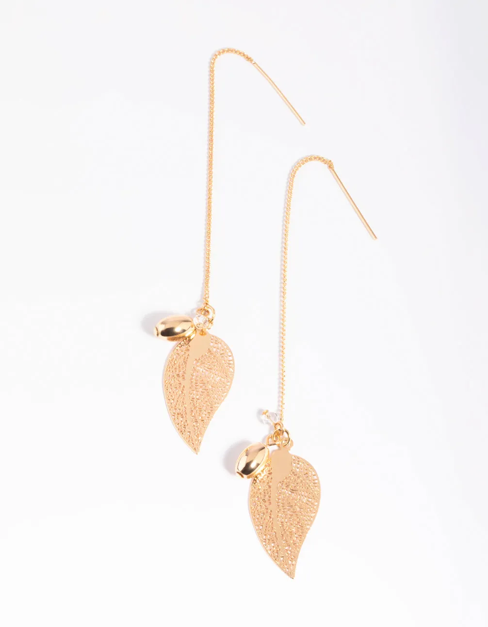 Gold Fine Leaf Thread Through Earrings