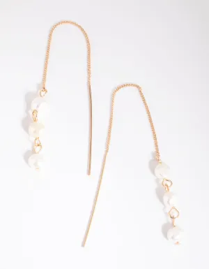 Gold Pearl Thread Through Earrings