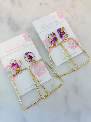 Gold   Purple Geometric Earrings