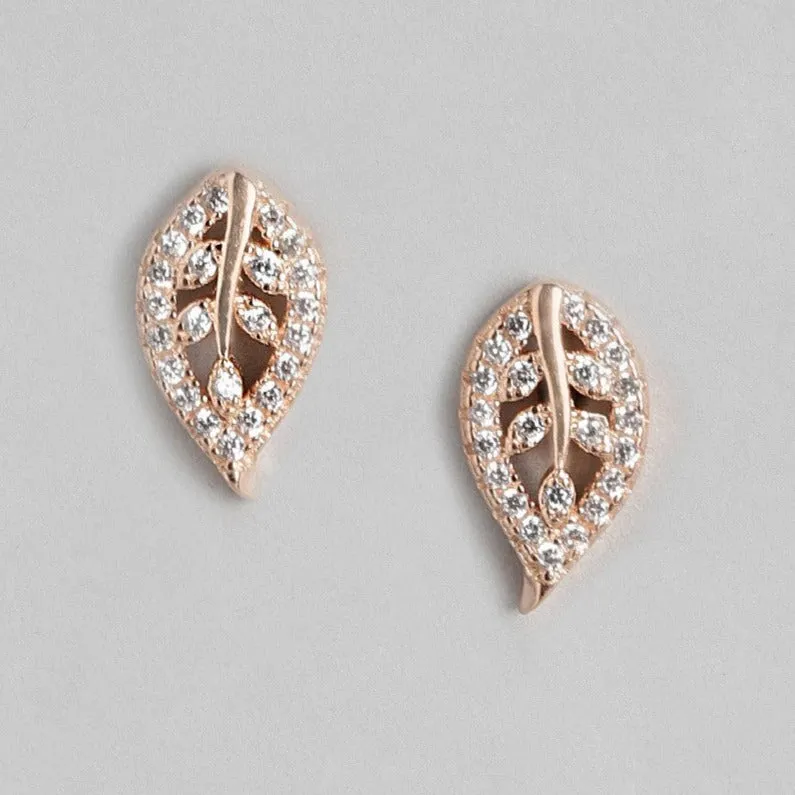 Graceful Leaf Radiance Rose Gold-Plated 925 Sterling Silver Earring