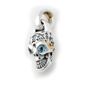 Graffiti Skull Pendant with Gold Overlay & Blue Topaz or Rhodolite Eyes