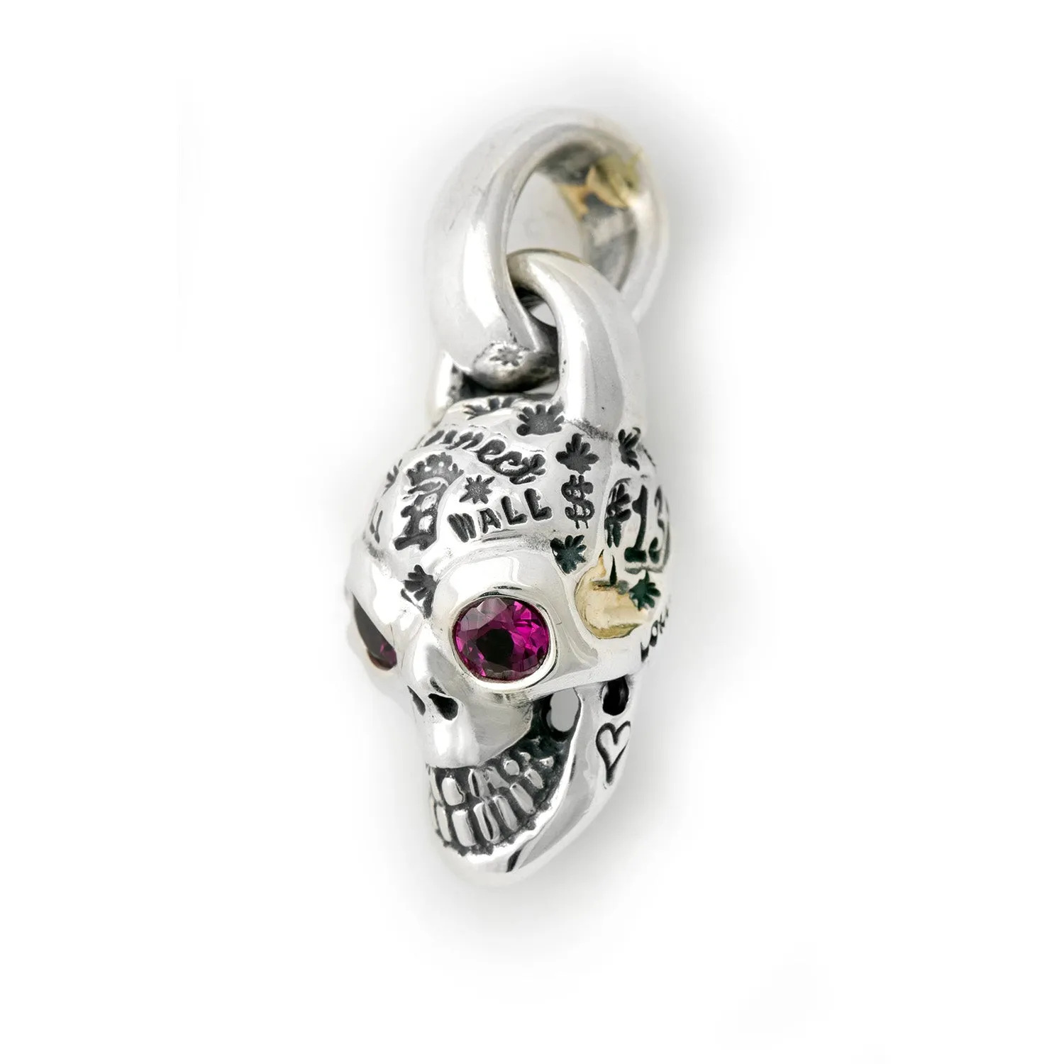 Graffiti Skull Pendant with Gold Overlay & Blue Topaz or Rhodolite Eyes