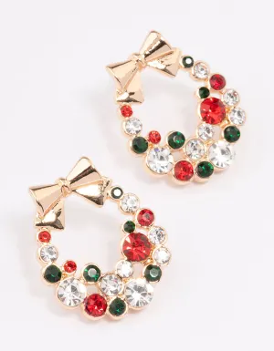 Green & Red Christmas Wreath Stud Earrings