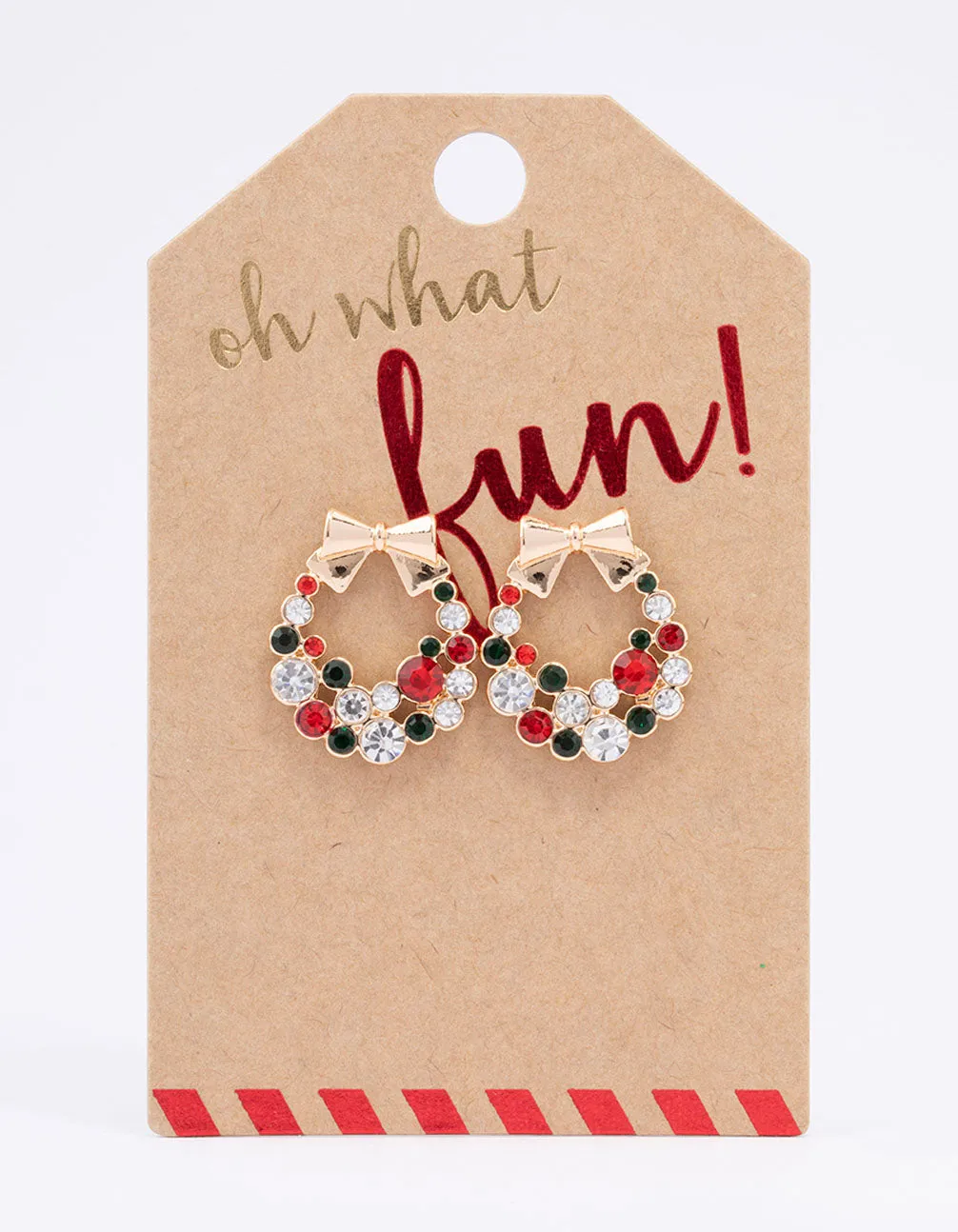 Green & Red Christmas Wreath Stud Earrings