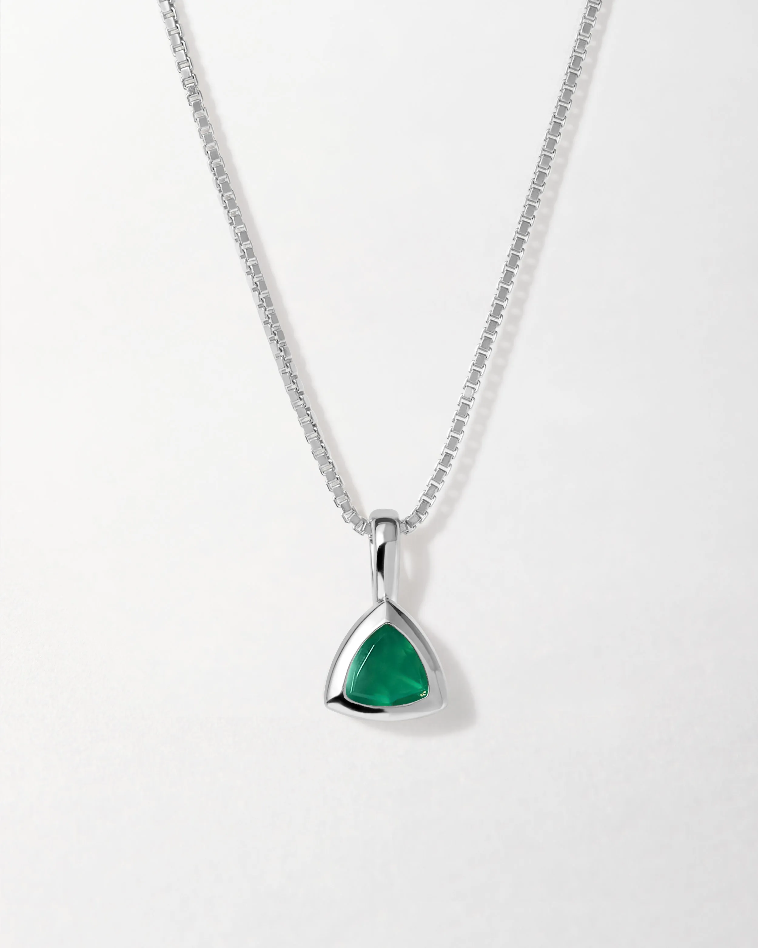 Green Onyx May Birthstone Necklace - Silver