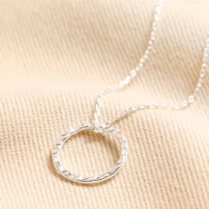 Hammered Circle Pendant Necklace in Silver