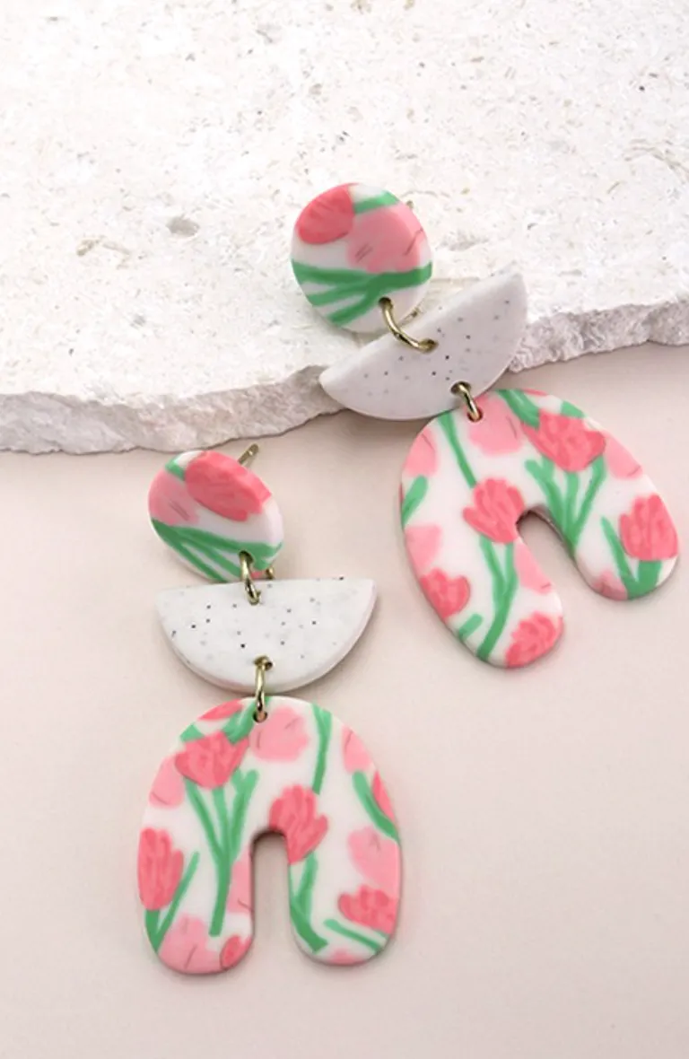 Handmade Flower Clay Drop Earrings *Final Sale*