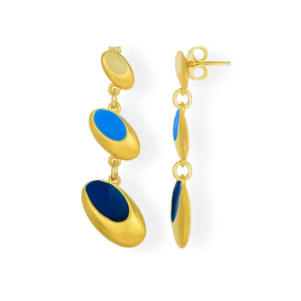 Handmade Gold Plated Silver Dangle Earrings with Electric Blue Enamel