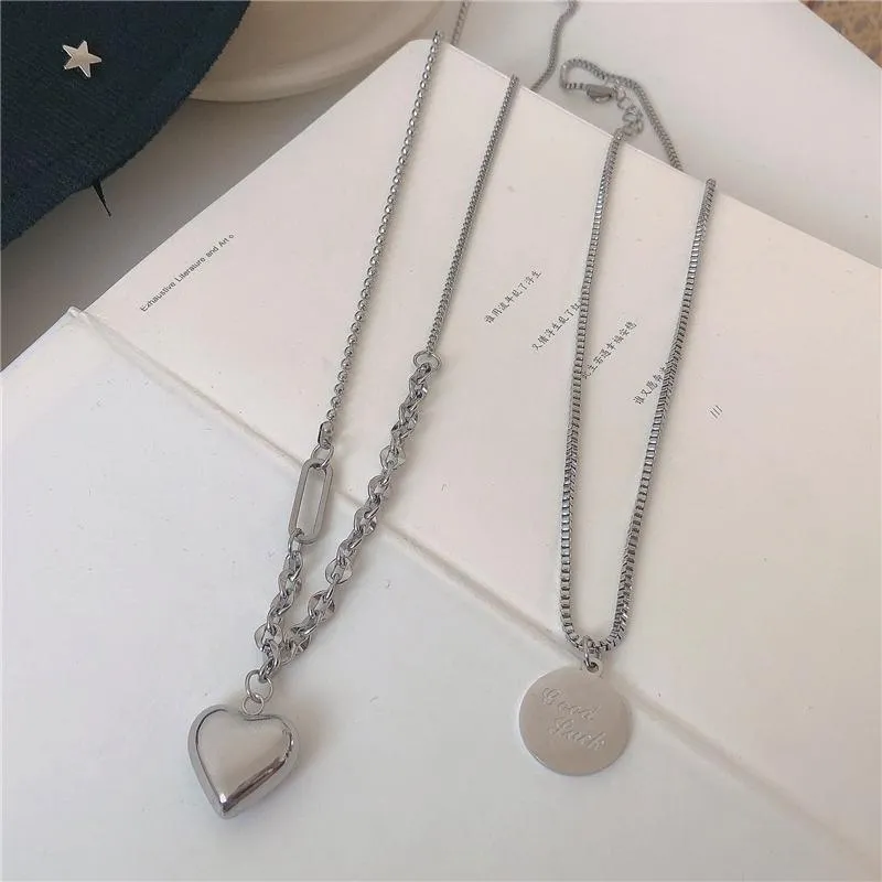 Heart Locket Grunge Pendants Silver Chain Necklace