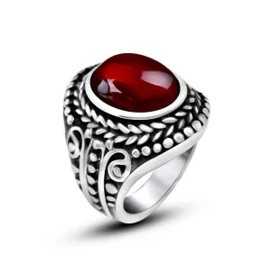 High Quality Vntage 316L Stainless Steel Ring Cool Inlay Ruby Rings For Men Fashion Jewelry Black Red Stone Mens Ring