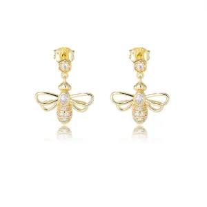 Hollow-out Zircon Bee Silver Drop Earrings for Women