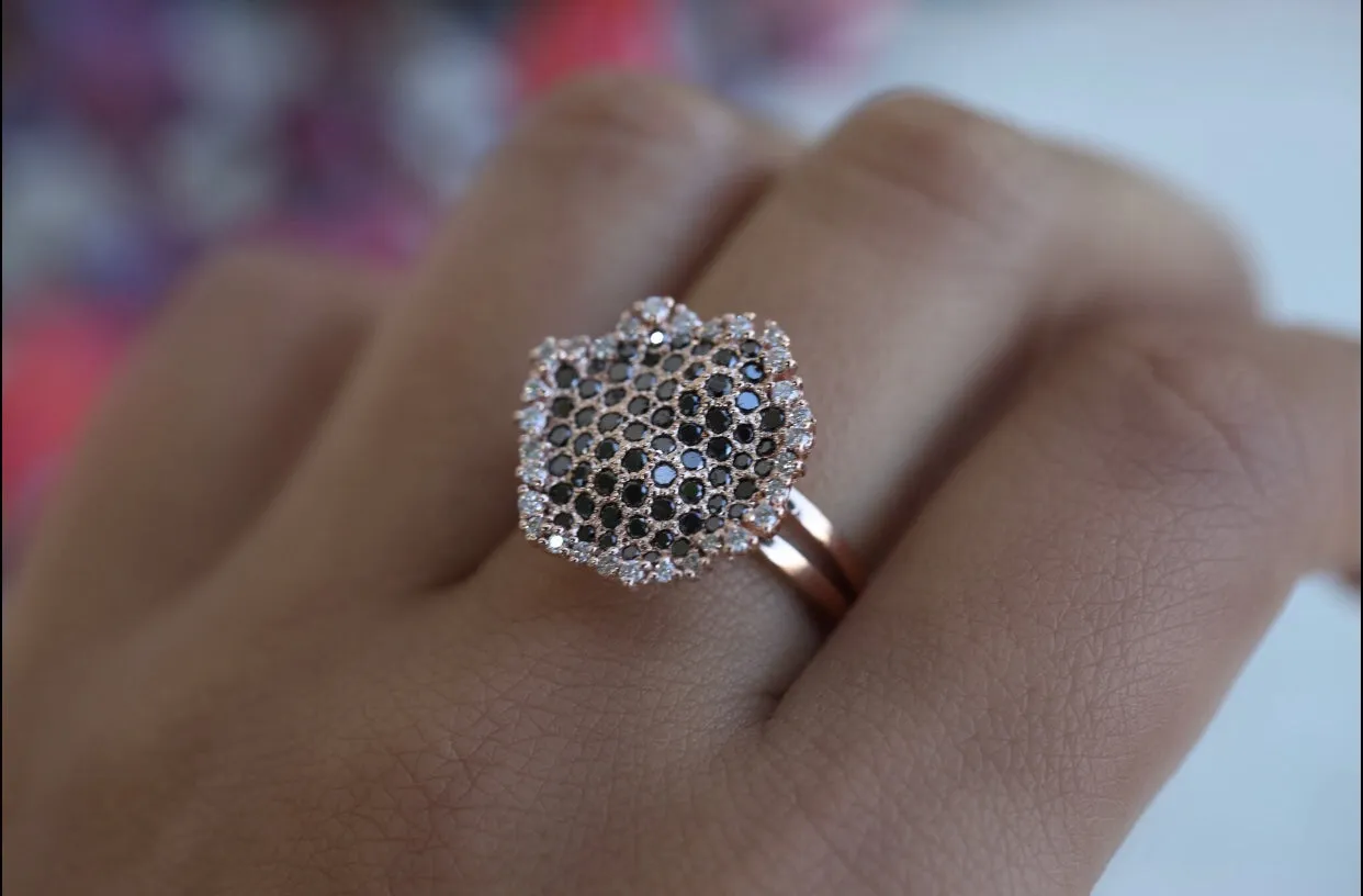 Honeycomb Black Diamond Ring