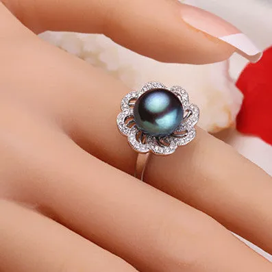 Hot Selling 925 Sterling Silver Ring For Women Black ring 11-12 mm Genuine Freshwater Pearl Jewelry High Quality