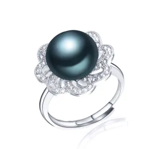 Hot Selling 925 Sterling Silver Ring For Women Black ring 11-12 mm Genuine Freshwater Pearl Jewelry High Quality