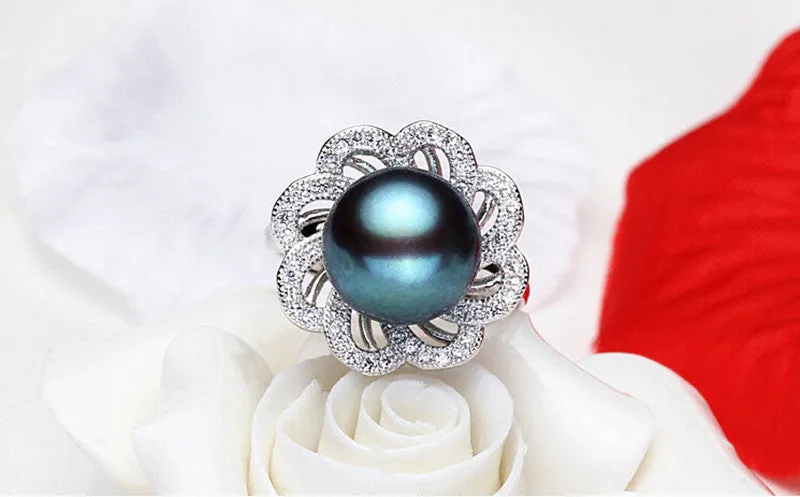 Hot Selling 925 Sterling Silver Ring For Women Black ring 11-12 mm Genuine Freshwater Pearl Jewelry High Quality