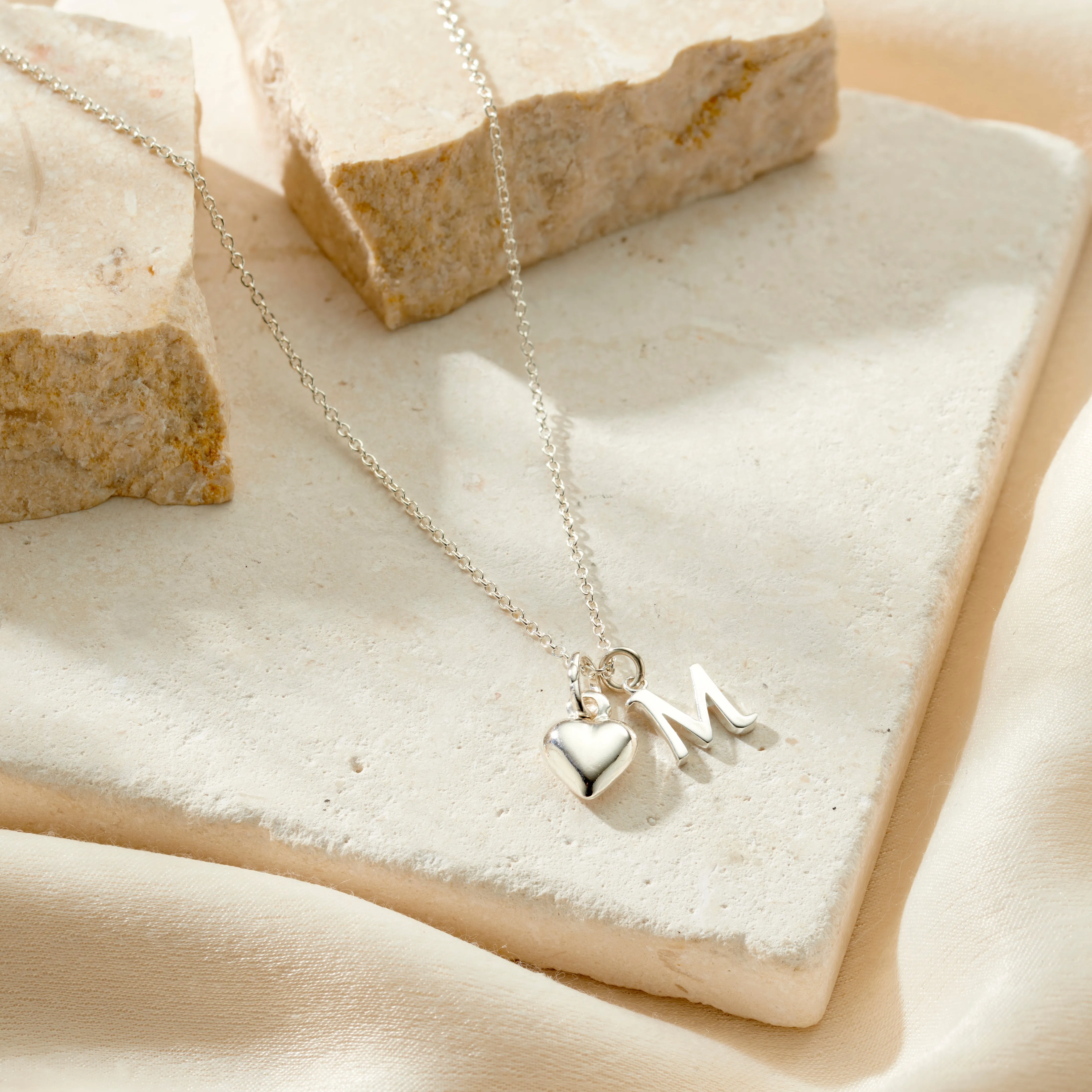 Italic Initial & Heart Charm Necklace