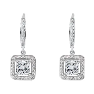 Ivy 18k White Gold Plated Halo Drop Earrings with Princess Cut CZ Crystal