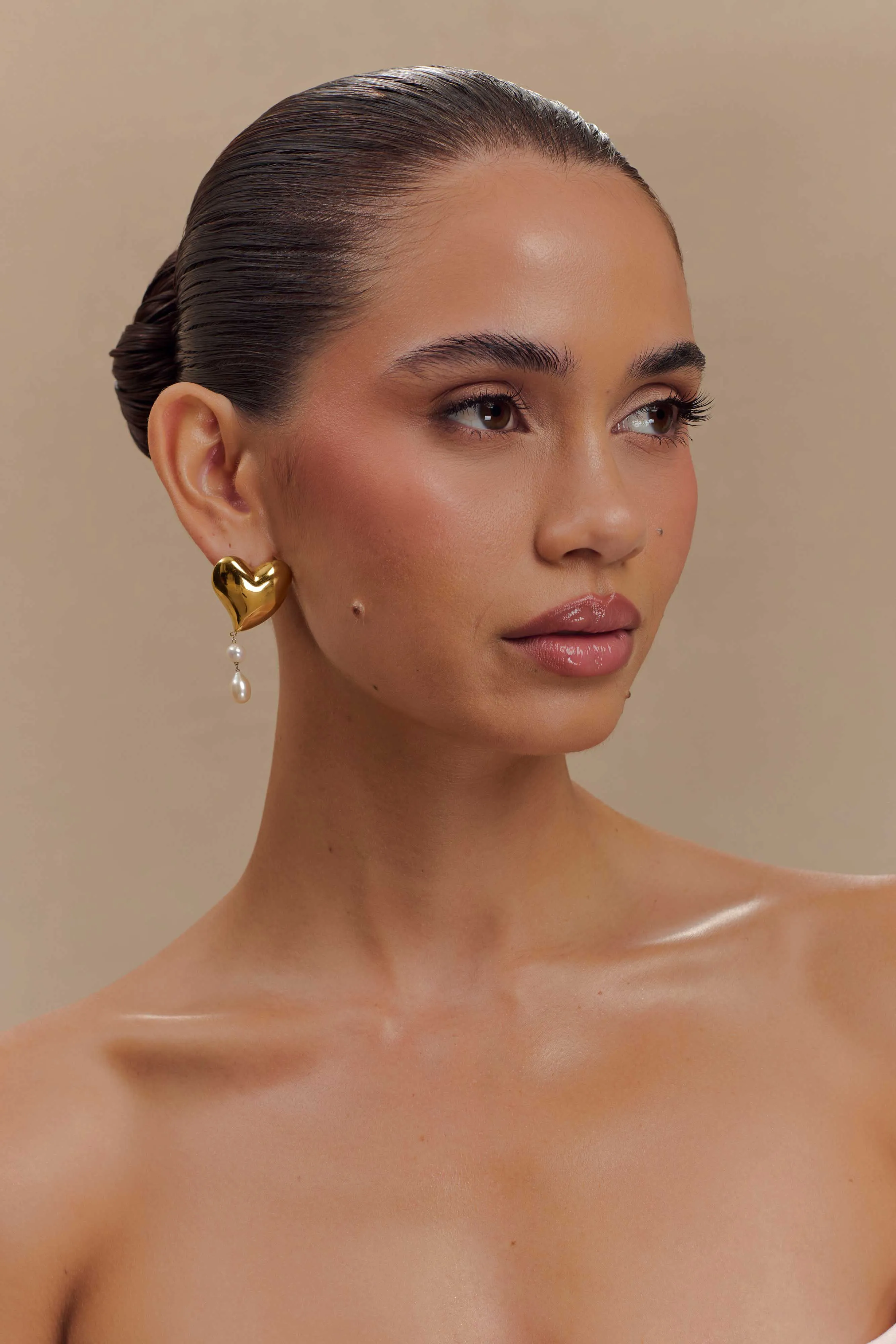 Kiara Heart Pearl Drop Earrings - Gold