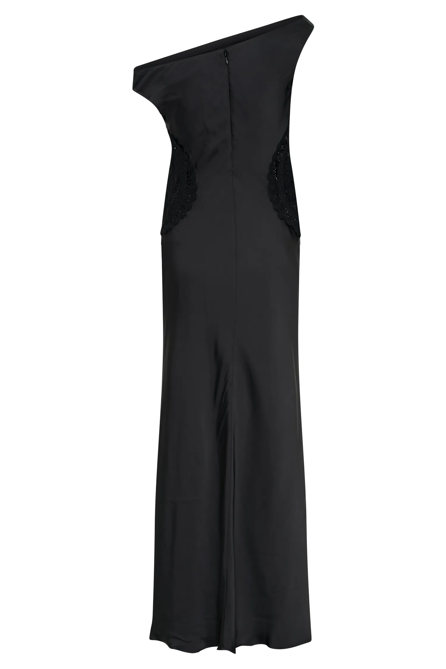 Kristina Satin Maxi Dress With Crochet - Black