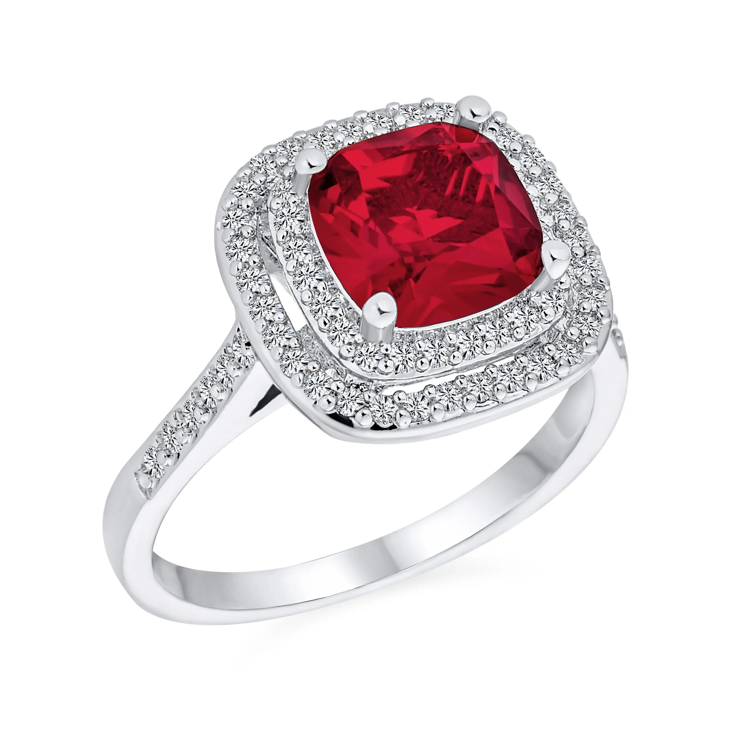 Large Fashion Solitaire CZ Ruby Red Vintage Cocktail Statement Ring Silver Plated