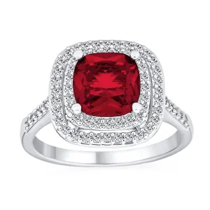 Large Fashion Solitaire CZ Ruby Red Vintage Cocktail Statement Ring Silver Plated