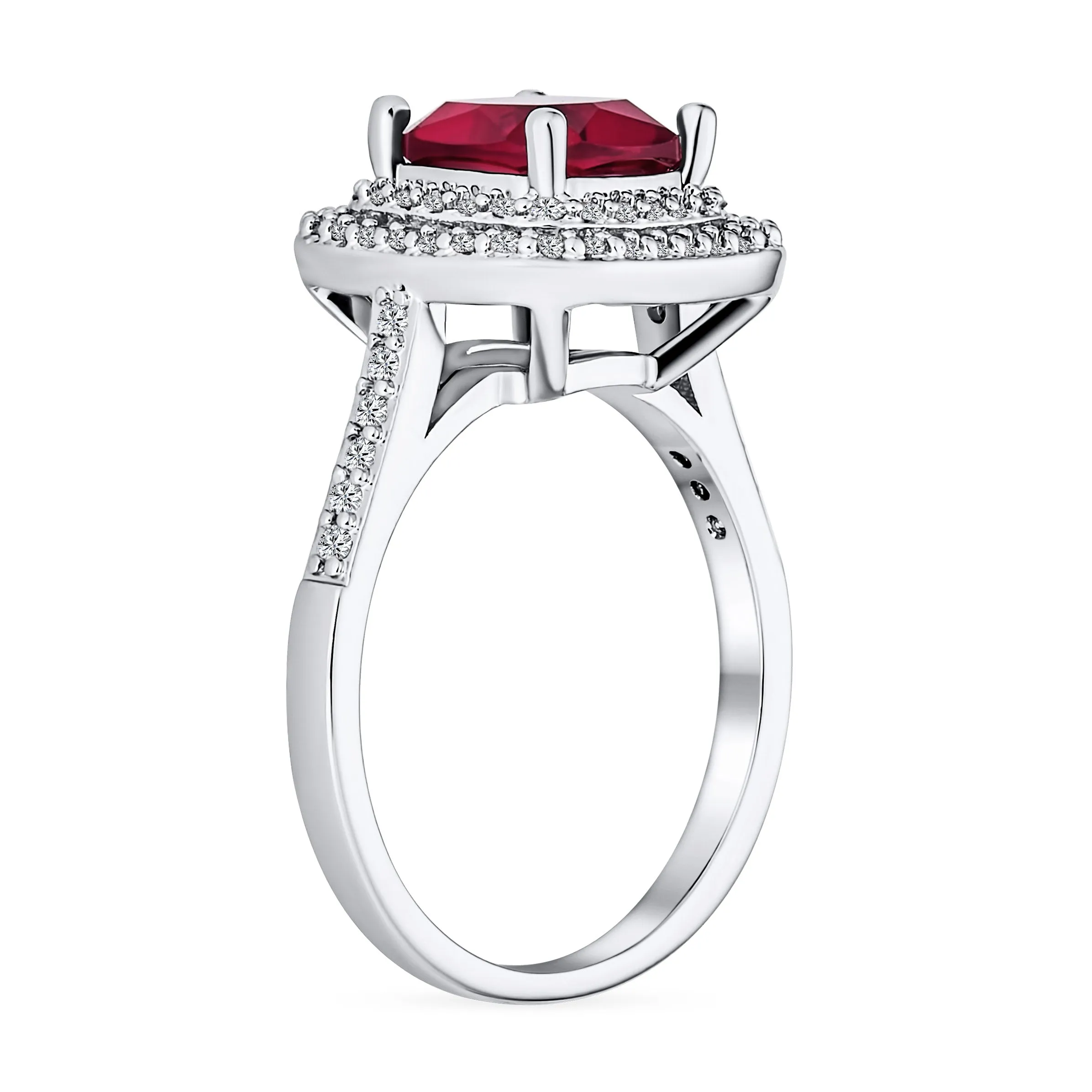 Large Fashion Solitaire CZ Ruby Red Vintage Cocktail Statement Ring Silver Plated