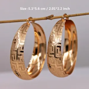 Large Vintage Gold Filled Greek key Pattern  Hoop Earrings