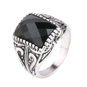 Luxury Men Black Punk Ring Engagement Vintage Jewelry Silver Plated Resin King Momentum Quality Assurance