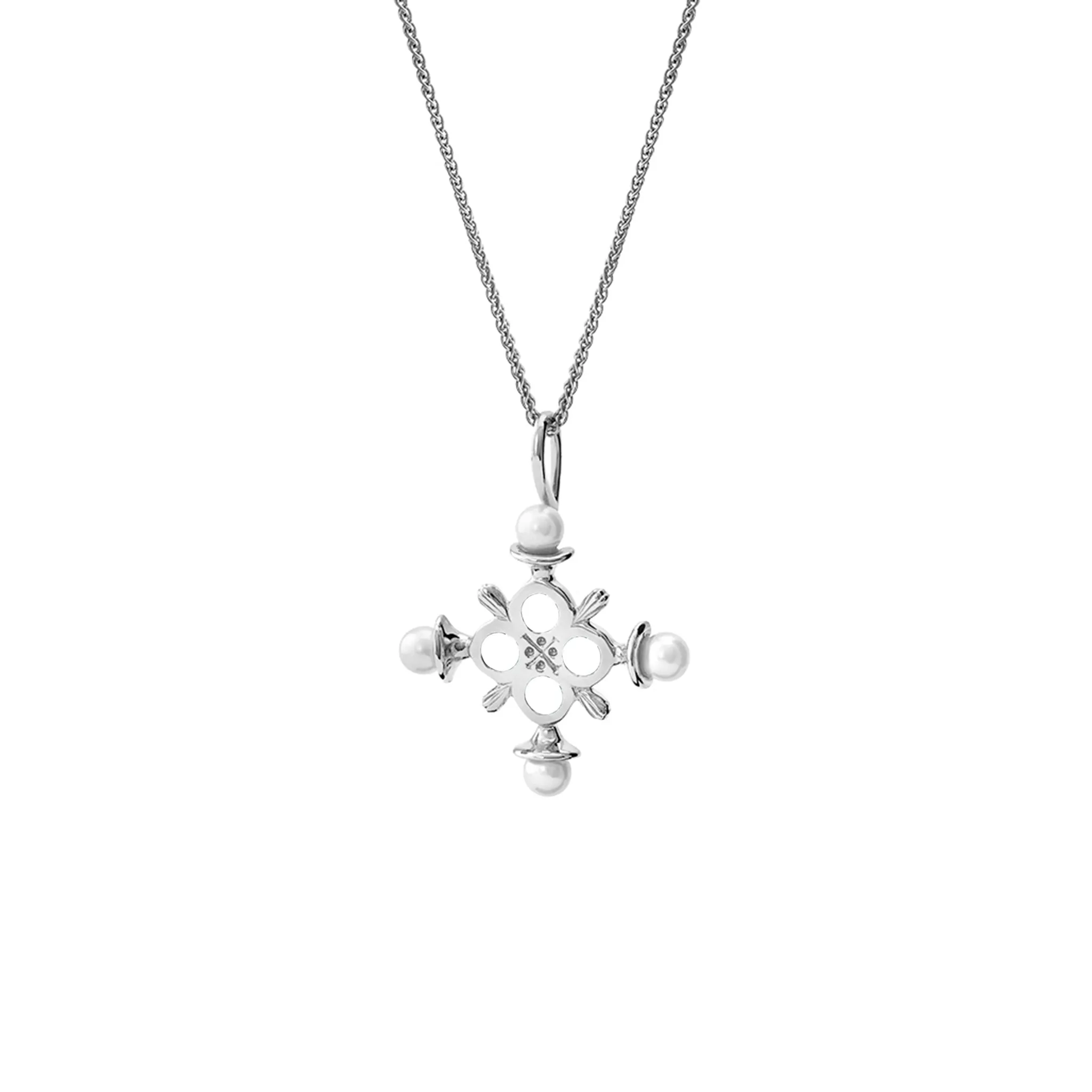 Madrid Large Cross Pendant Silver - Pearl