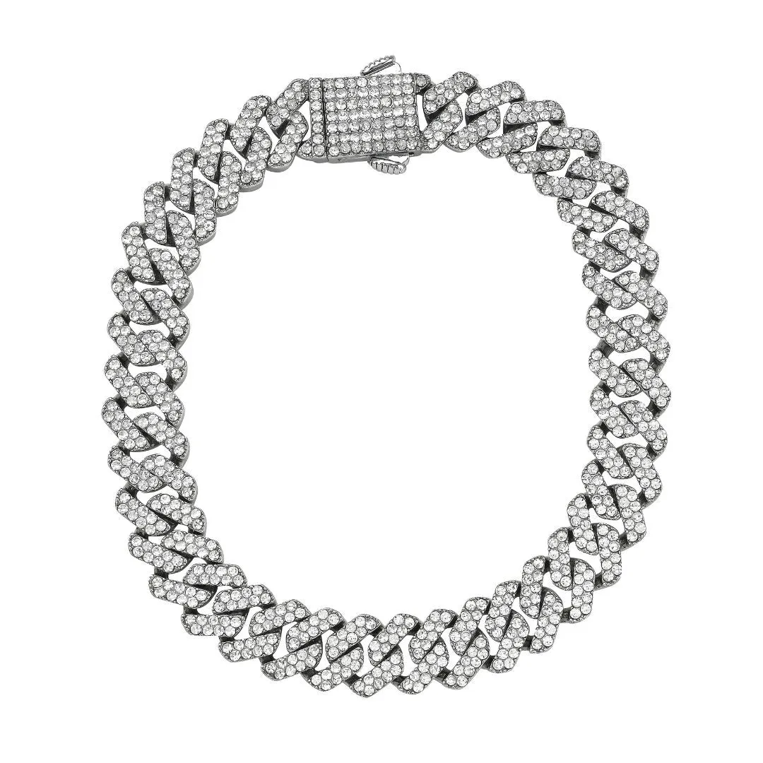 Men's Rhodium Plated 10mm Cuban Edge Chain Bracelet with CZ