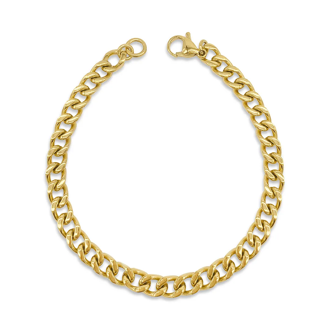 Men's Tarnish Resistant 14k Gold Plated 9" 7mm Cuban Chain Bracelet