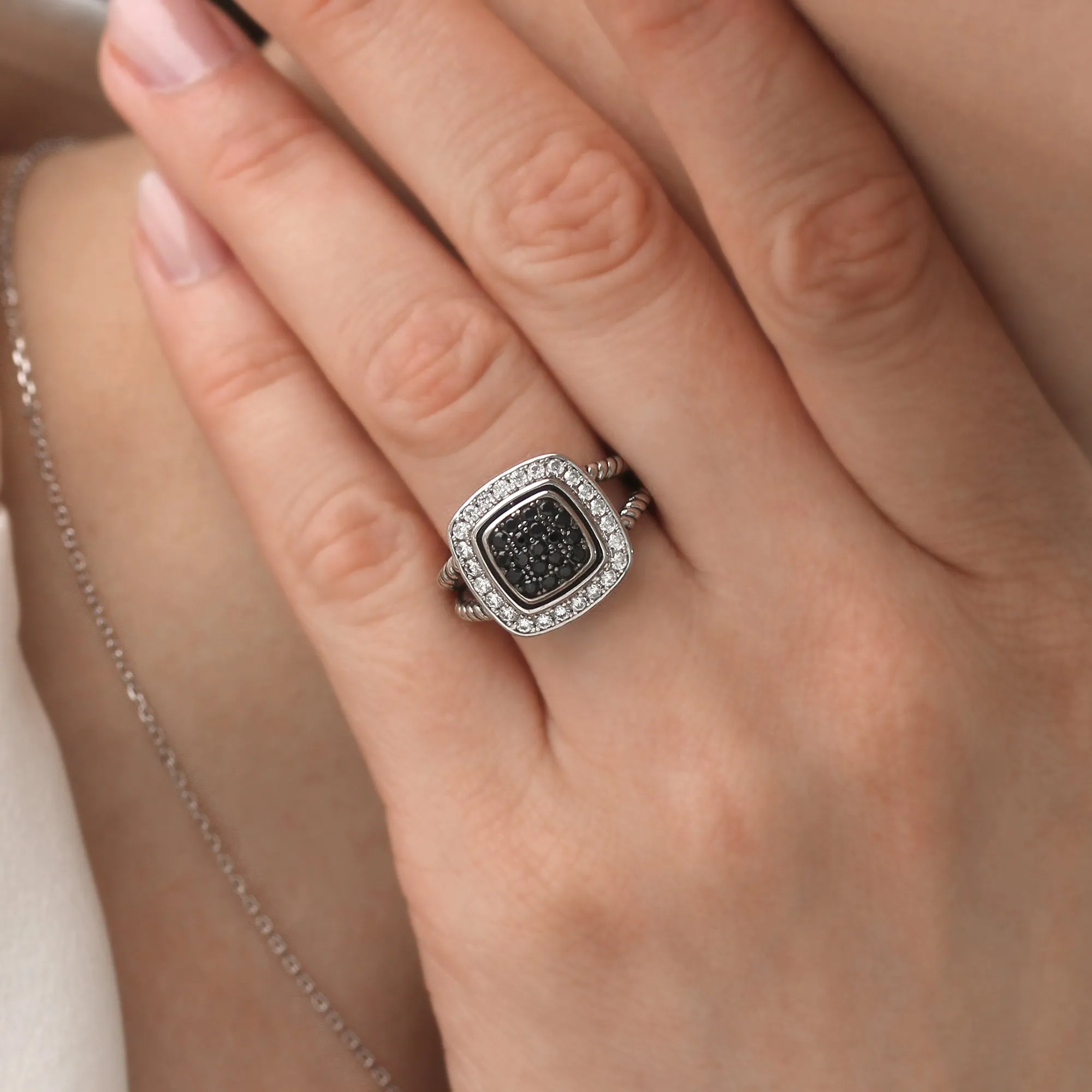 Monochrome gemstone square ring