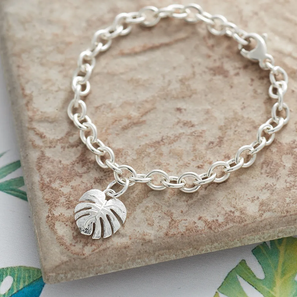 Monstera Palm Silver Charm Bracelet