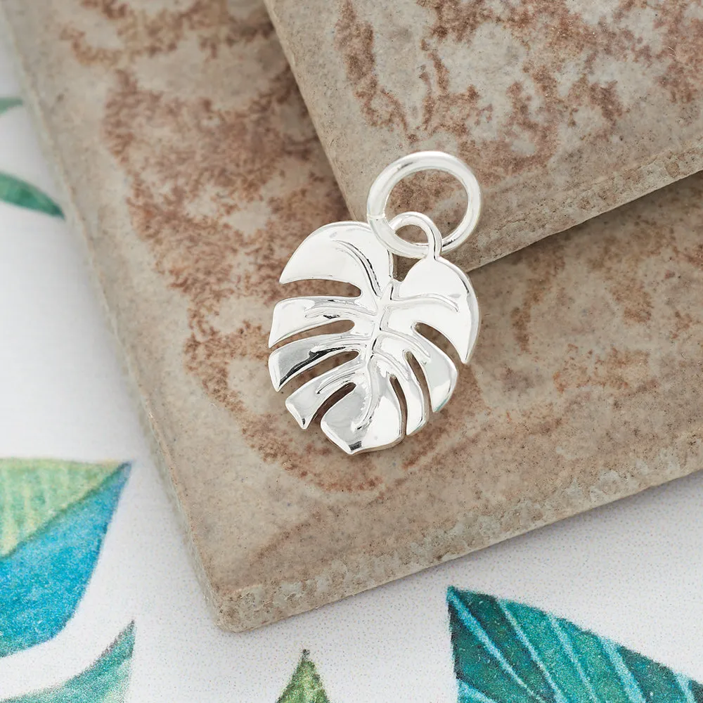 Monstera Palm Silver Charm Bracelet