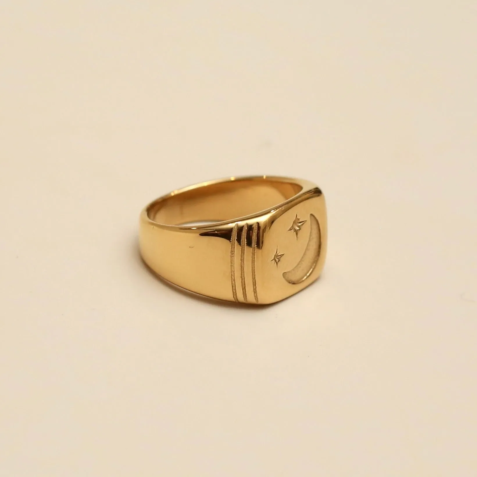 Moon and Star Square Signet Ring