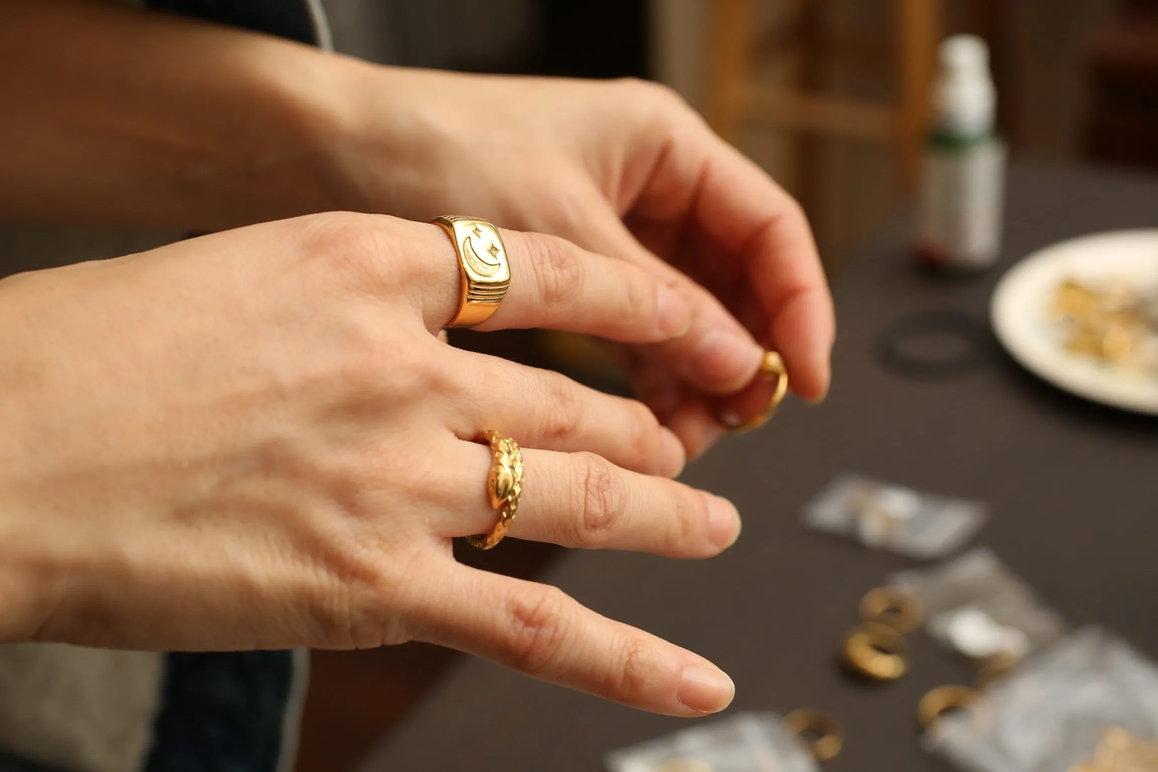 Moon and Star Square Signet Ring