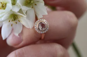 Morganite with Diamond Halo Ring