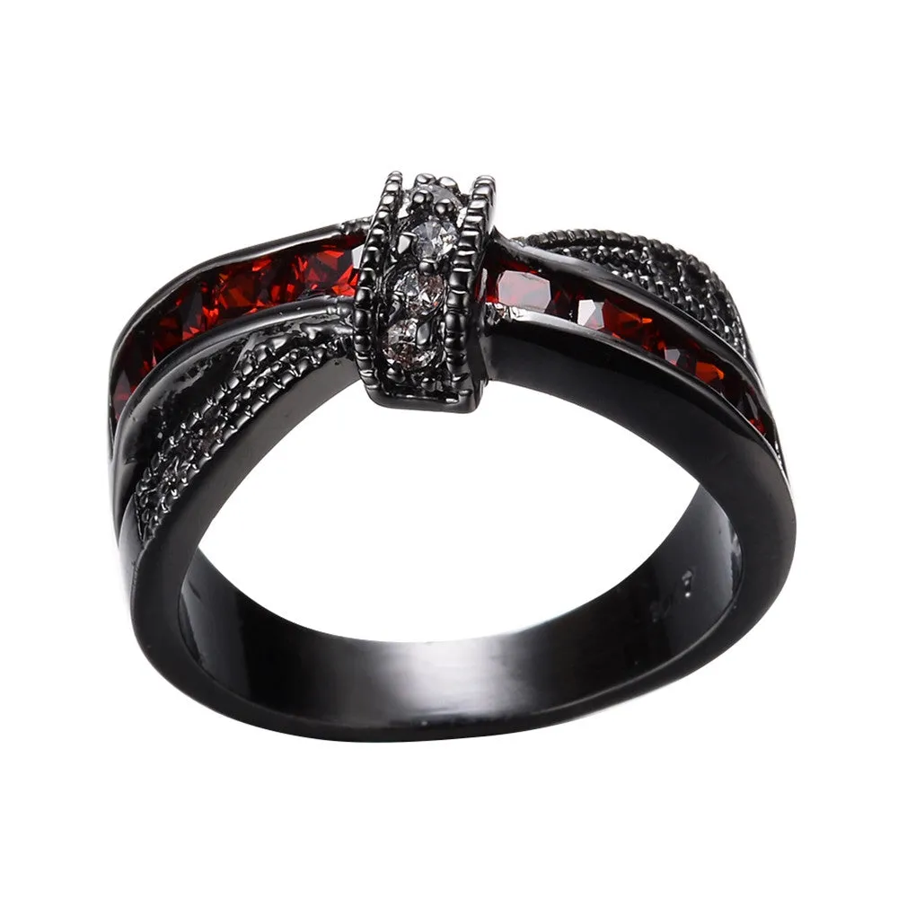 Mystery Red Cross Ring Fashion White & Black Gold Filled Jewelry Vintage Wedding Rings For Women Birthday Stone Gifts