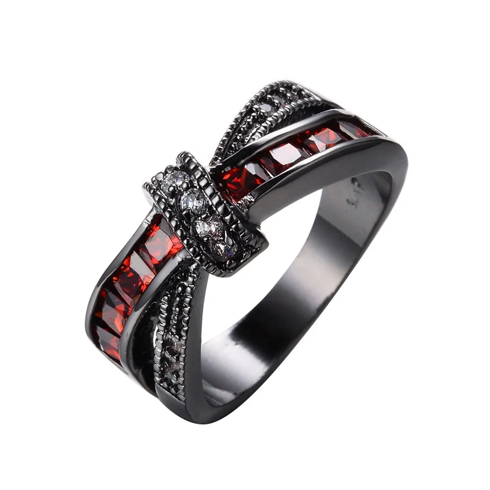 Mystery Red Cross Ring Fashion White & Black Gold Filled Jewelry Vintage Wedding Rings For Women Birthday Stone Gifts