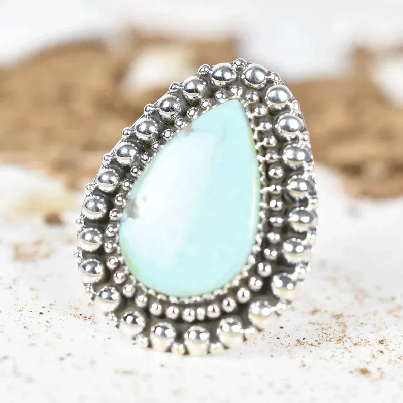 Native American Large Teardrop Turquoise Rings - 925 Sterling Silver Rings