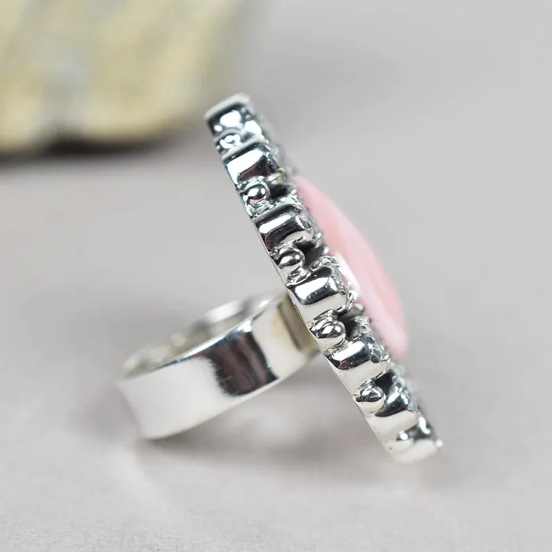 Native American Pink Conch Shell & Cubic Zirconia 925 Sterling Silver  Rings