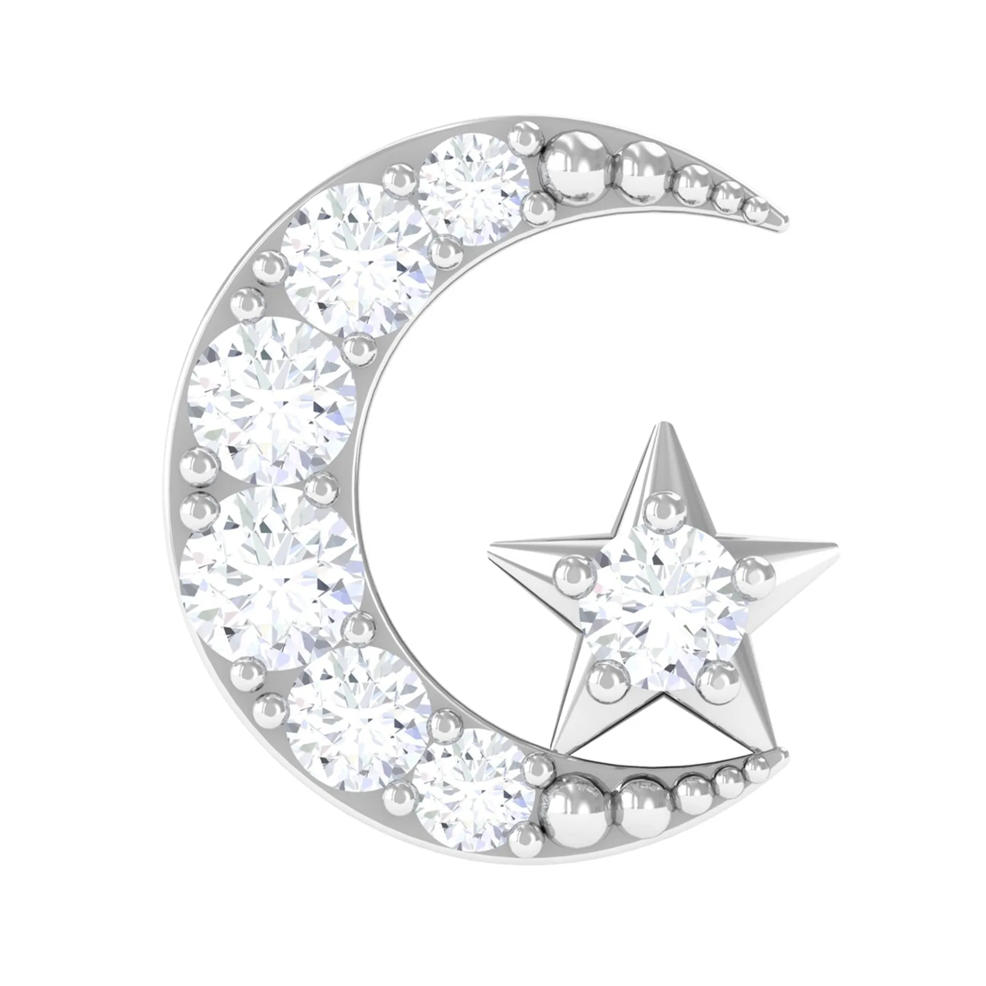 Natural Diamond Crescent Moon Helix Earring with Star